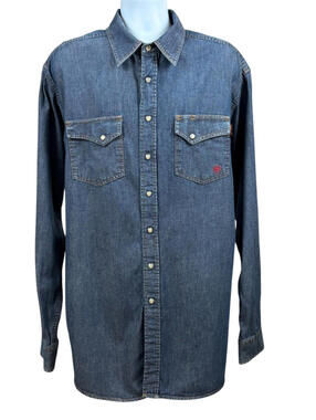 Ariat Work FR Pearl Snap Shirt Men Size LT Tall Blue Chambray Flame-Resistant